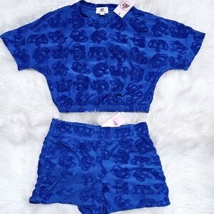 NWT! Juicy Couture Blue Top & Shorts Terry Crowns Outfit 2 Piece Set M